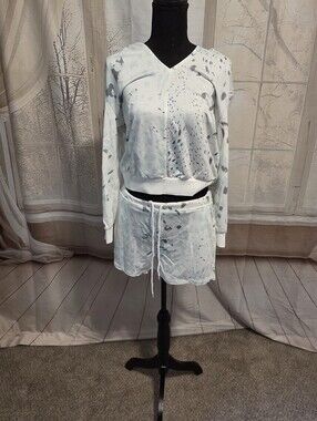 Light Blue Printed Mini Skirt with Drawstring Waist